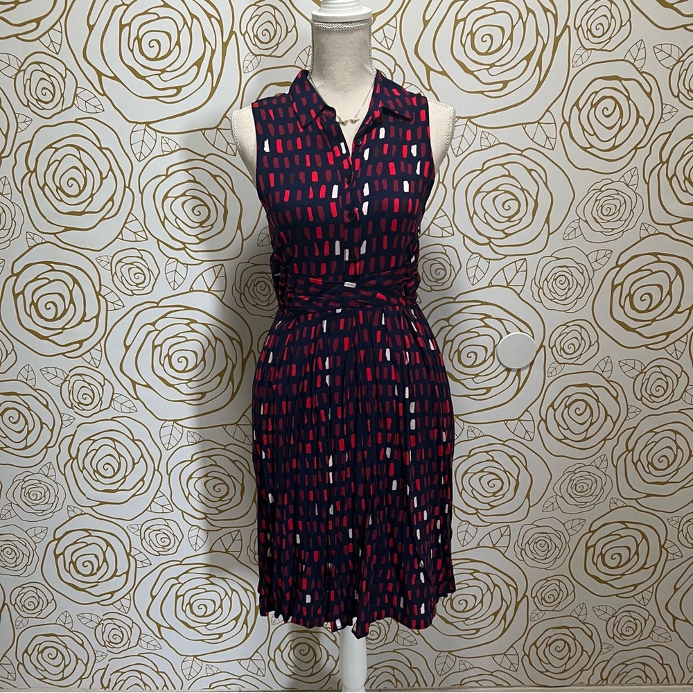 Anthropologie Brynn Shirt Dress by 11 1 Tylho Button Front Navy Red